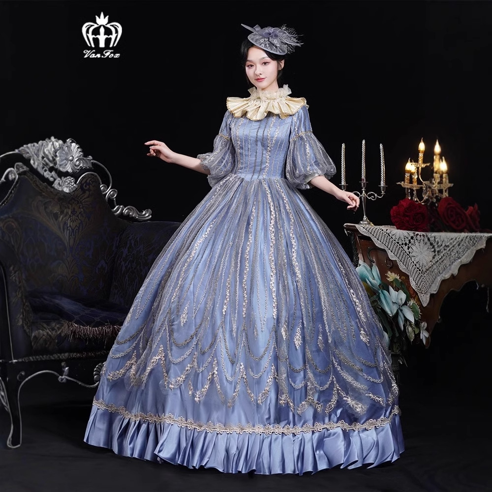 2025 New Blue Medieval European Court Dress High-End Masquerade Drama Photo Performance Costumes Wholesale