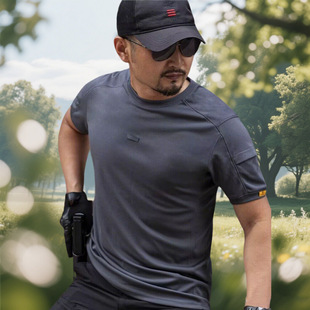Summer Outdoor Multi-Pocket T-Shirt Men's Instructor Tactical T-Shirt Sports Short-Sleeved Quick-Drying T-Shirt Short-Sleeved with Flap Pocket Pants Round Neck