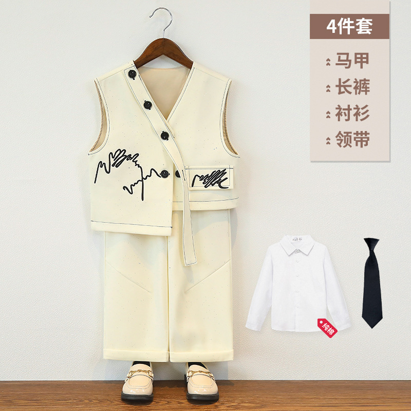 儿童西装复古满天星刺绣马甲男童设计感时尚西服外套花童周岁礼服|undefined