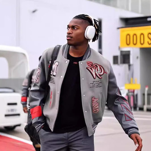 American High Street Color-Blocking Pu Leather Embroidered Autumn and Winter Baseball Jacket for Men and Women, Trendy Loose Hip-Hop Jacket
