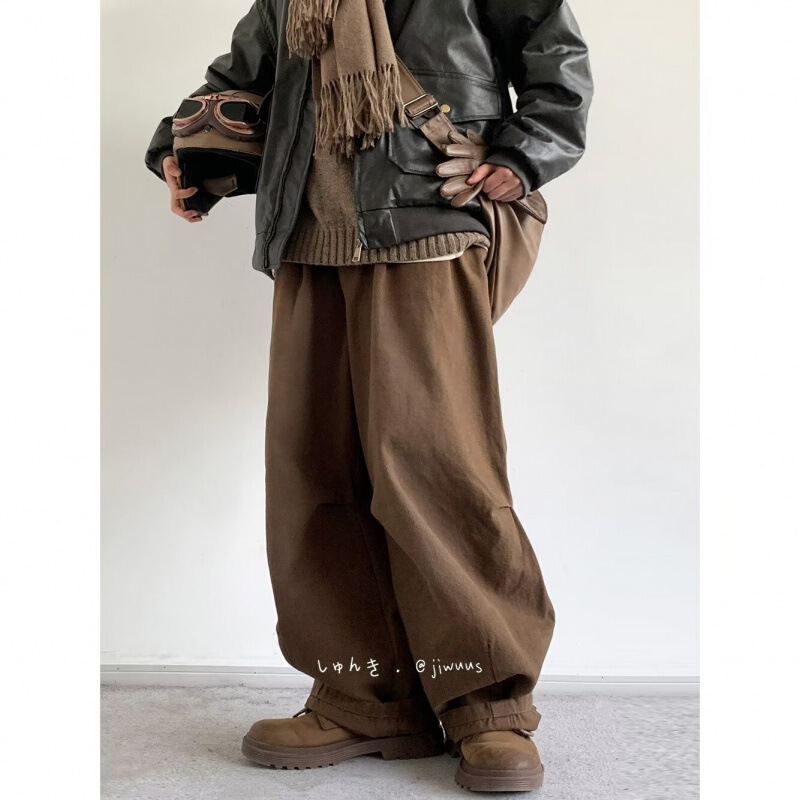 Explosions autumn and winter high-end sense pants men's and women's high street fashion brand vertical sense mop pants men's straight wide leg pants 2024