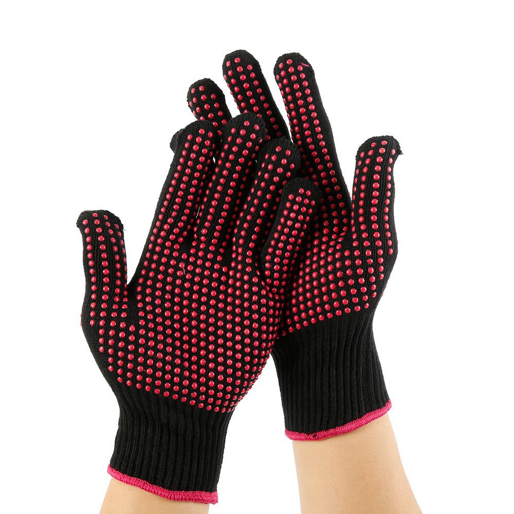 En stock peluquería anti-scald PVC bead guantes de belleza rizador de pelo peluquería de alta temperatura resistente a 250 grados de aislamiento térmico guantes antideslizantes