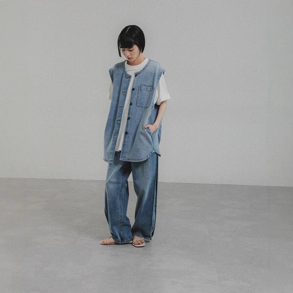 23,000 Yen High-End Luxury Cool-Toned Yenn Japanese Premium Brand Distressed White-Washed Denim Vest