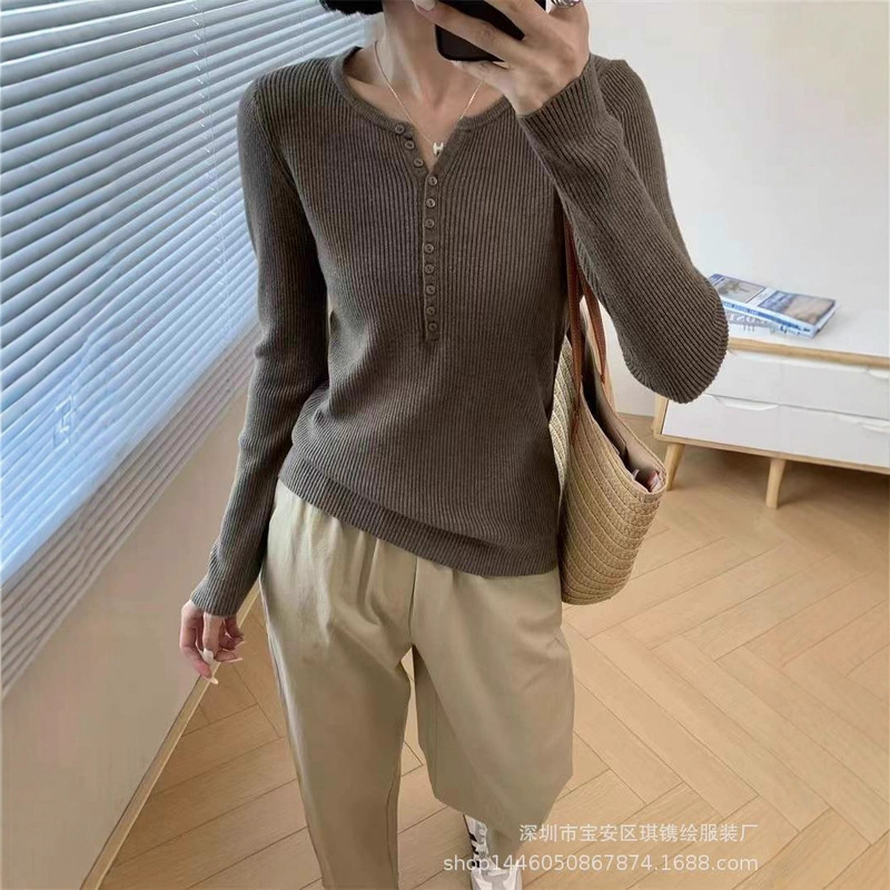 琪镌绘制针织衫秋季修身显瘦基础款套头长袖打底衫小众设计感毛衣|undefined