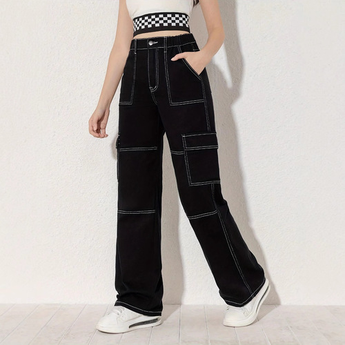 New Women's Y2K 2025 Color-blocked Wide-leg Jeans Amazon AliExpress Workwear Exclusive