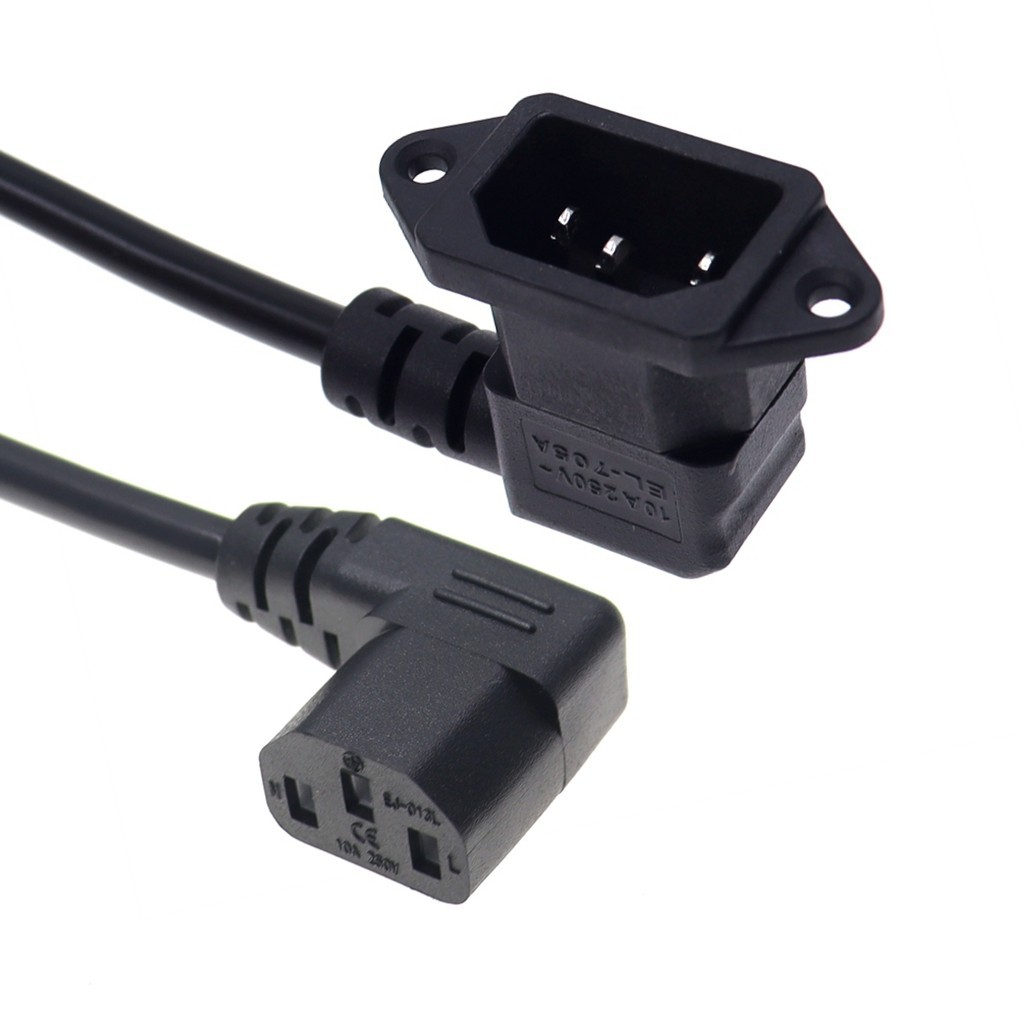 IEC320 C14带螺丝固定孔C13品字尾双弯头公对母电源延长线纯铜线