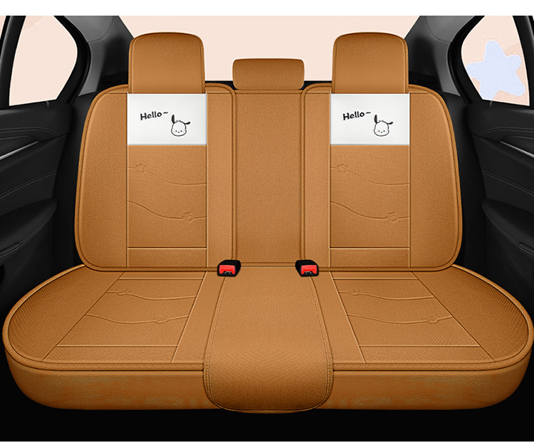 Car Seat Cushion, Universal for All Seasons, Full-Cover Linen Fabric Seat Cover, Cartoon Seat Cover, Fully Enclosed Seat Cushion, Seat Cover with Ventilation