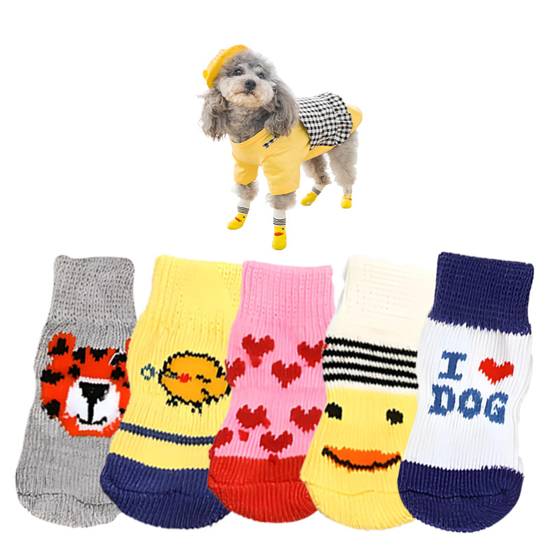 Cross-border pet calcetines antideslizantes para perros pequeños zapatos de peluche para gatos calcetines de lana zapatos de mascotas