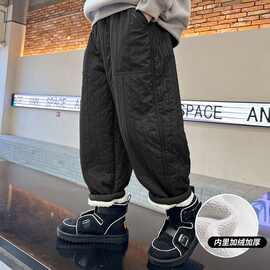 男童裤子加绒加厚2024新款儿童棉裤一条过冬男孩保暖裤秋冬时尚