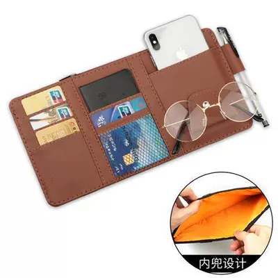 Holder Ticket Document Holder, Car Glasses Clip/Bill Clip - brown-upgraded-model-with-zipper