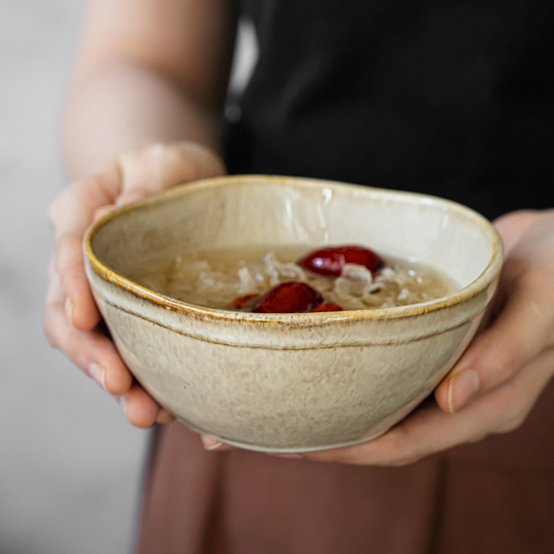 Tazón de arroz nostálgico de Yunhuang Tazón de arroz de cerámica de forma especial Tazón pequeño para el hogar de Año Nuevo Tazón familiar Exportación transfronteriza