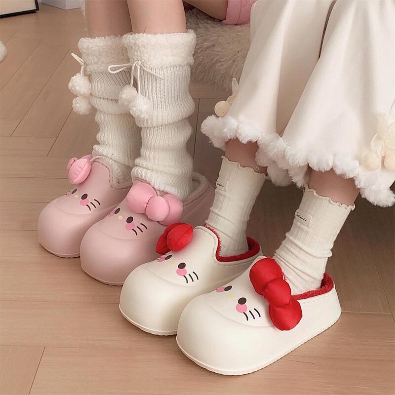 細い条の少女の心のかわいいウサギの厚い底の綿のスリッパの秋冬のファッションの外は家庭のEVA防水の綿の靴を着ます。|undefined