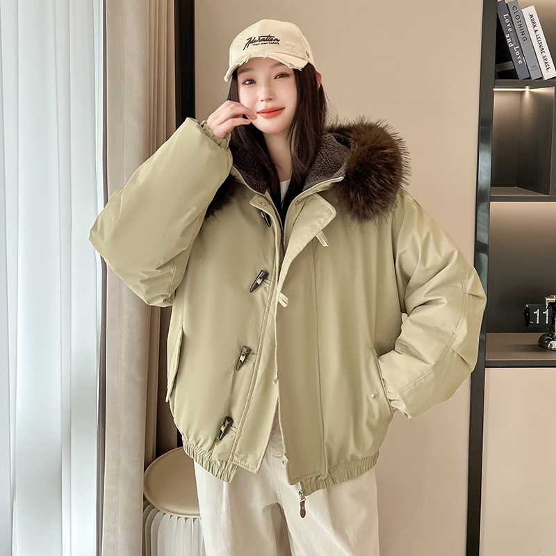 Coreano retro cuello con capuchón abrigo de algodón de mujer invierno 2025 nuevo buey corno grueso abrigo de algodón cálido image 7