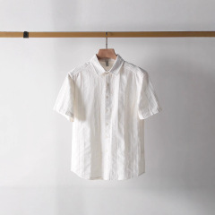 和風の新鮮さ！レトロジャガード！貿易紳士服夏シンプルで多用途な文学綿とリネンの半袖シャツトレンディ