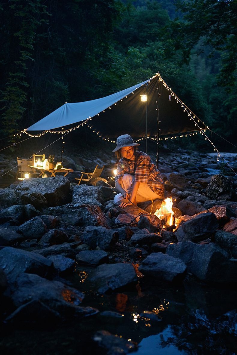 Cross-Border Vinyl Camping Tarp Outdoor 3-4 Person Thickened Coating Rainproof Sun Protection Portable Camping Gear Wholesale