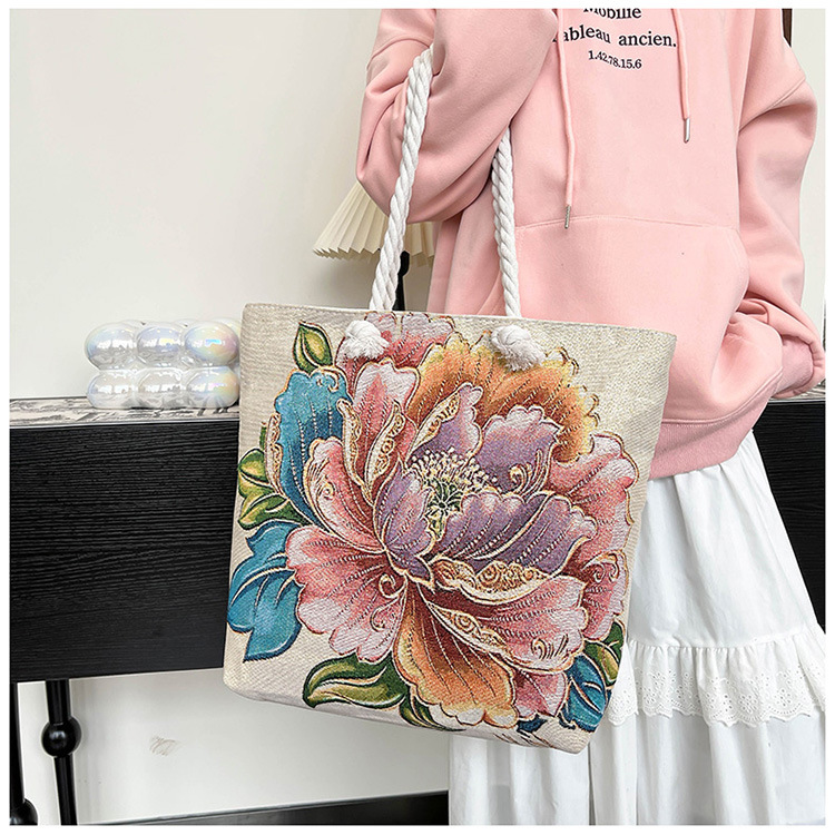 300g Weight Polyester Lining Material Zipper Closure Type Single Shoulder Strap Strap Type Tote Bag Bags Type Holiday, Travel Occasion Canvas Material Elephant Pattern All Seasons Season Women's Gender Ethnic Style, Classic Style Style Square Shape Medium Size Women's Medium Canvas Elephant Ethnic Style Classic Style Square Zipper Tote Bag 4