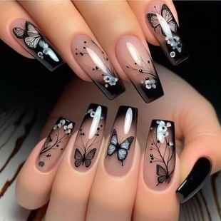 Foreign Trade Dark Gradient Butterfly Sweet Cool Sexy Mid-Length Ballet Nails European and American Ins Style Removable Wearable Nails