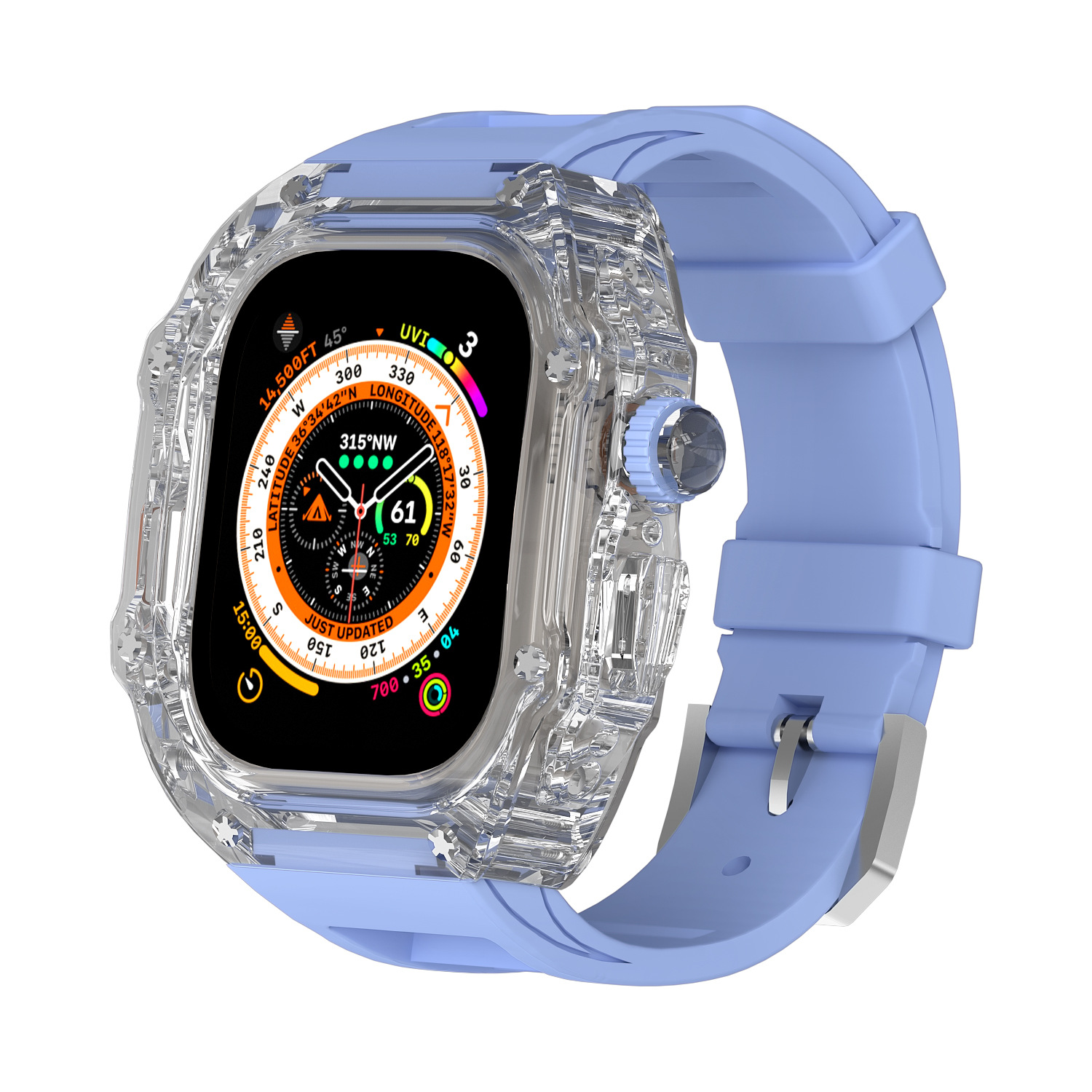 Aplicable para Apple Watch 8 ultra 49mm caso transparente correa de caucho flúor iwath45 44 funda protectora