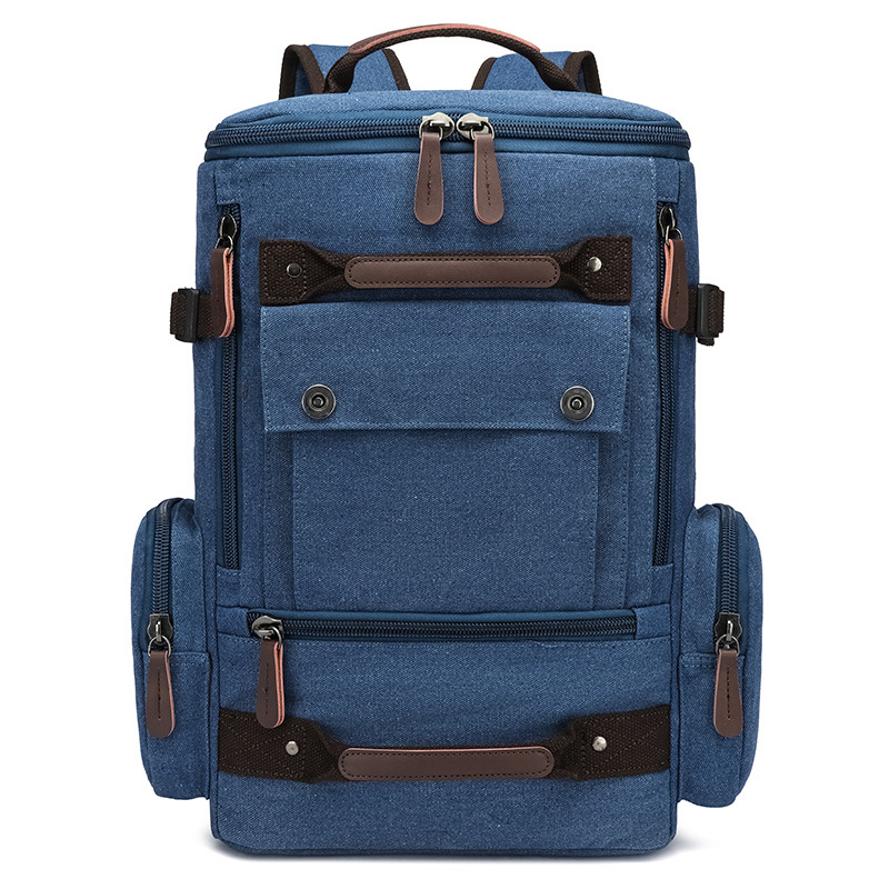 Mochila de lona para hombre, estilo casual y moderno, multifuncional, para estudiantes, con remaches, gran oferta transfronteriza