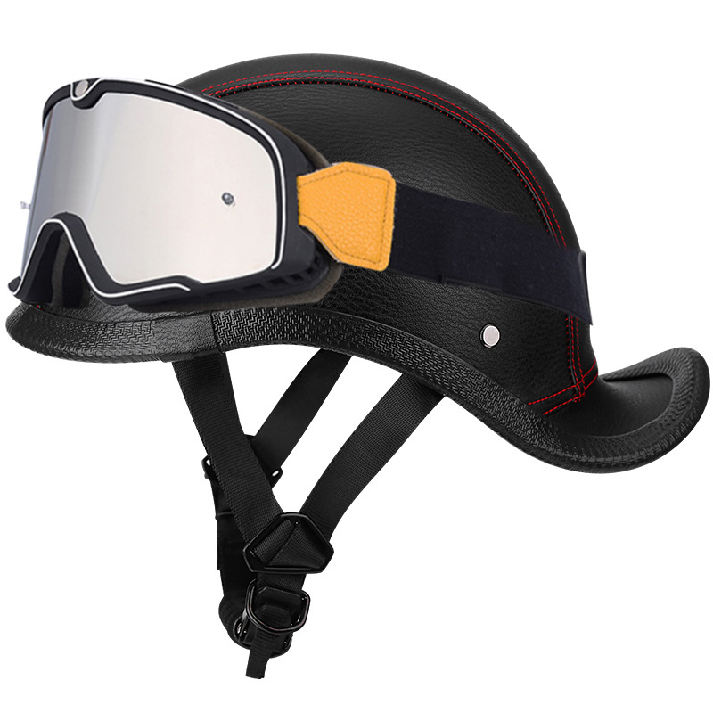 블랙 레드 라인 가죽 + 대형 프레임 고글-꼬리 꼬리