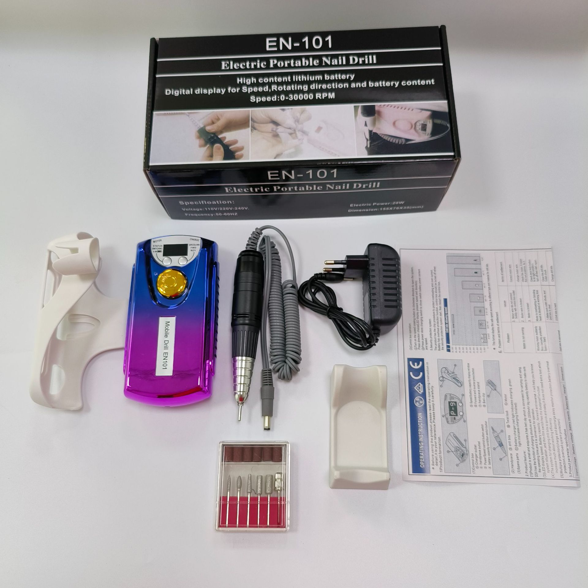 Máquina Eléctrica de Uñas con Gradiente de Color EN101 para Remover Uñas y Cutículas, Set Portátil Recargable