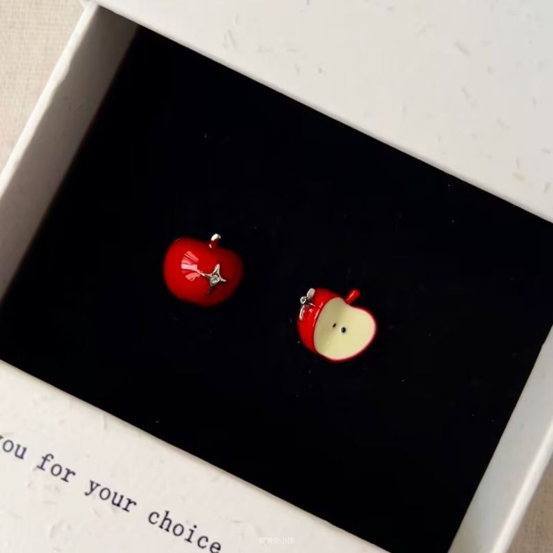 Super Cute Asymmetric Apple Earrings! Vibrant True Red! Sweet and Cool, Versatile and Highly Wearable!