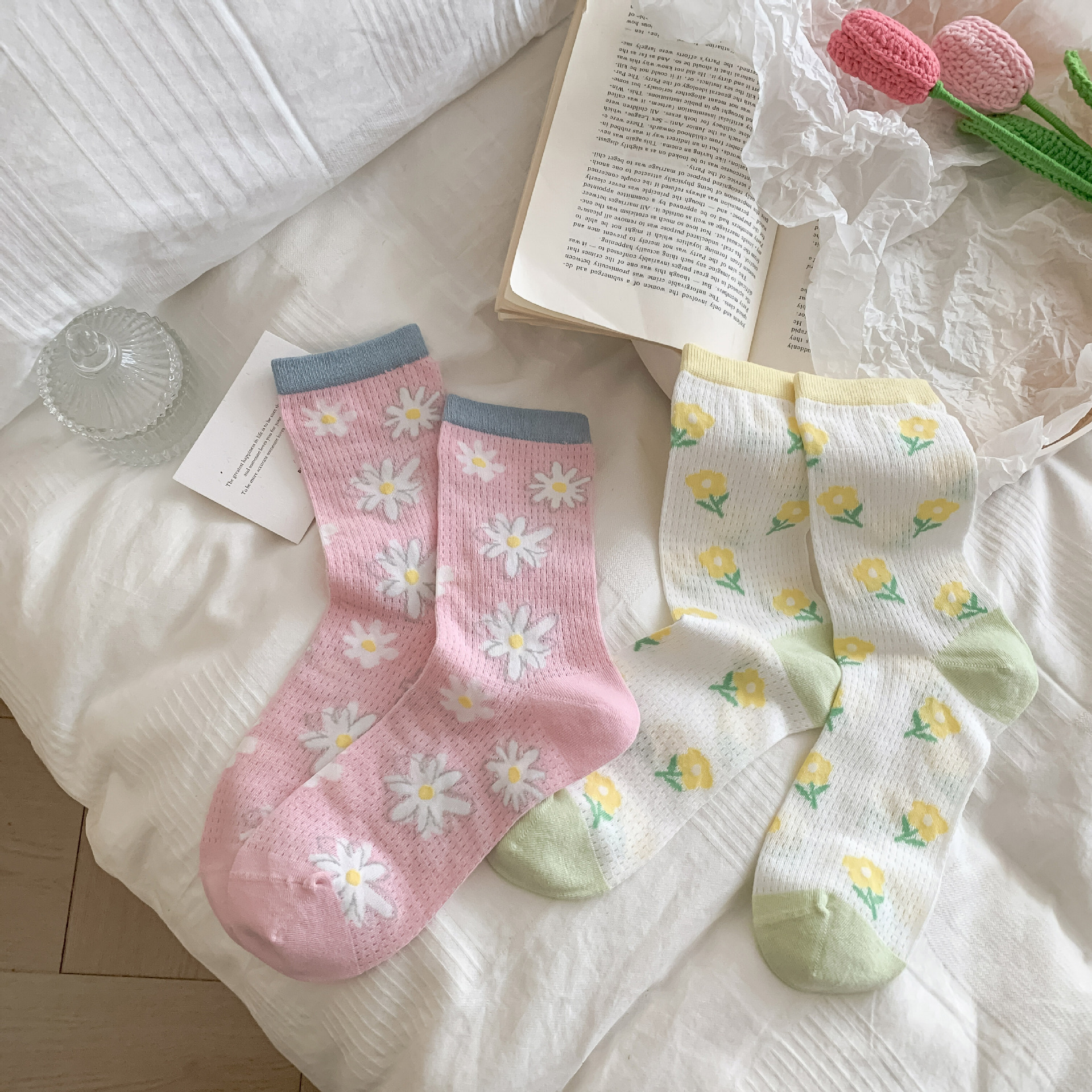 夏天清新的氣息~網眼襪子女韓版透氣提花ins潮長襪夏季薄款中筒襪