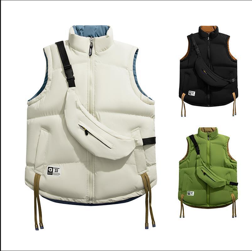 2025 invierno nuevo chaleco de algodón de cuello vertical, moda para hombres y mujeres con chaleco caliente, chaleco de moda, bolsa de regalo