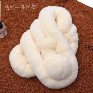 Rex rabbit fur scarf winter warm ladies short solid color leather grass three-tube scarf ball fur scarf set wholesale