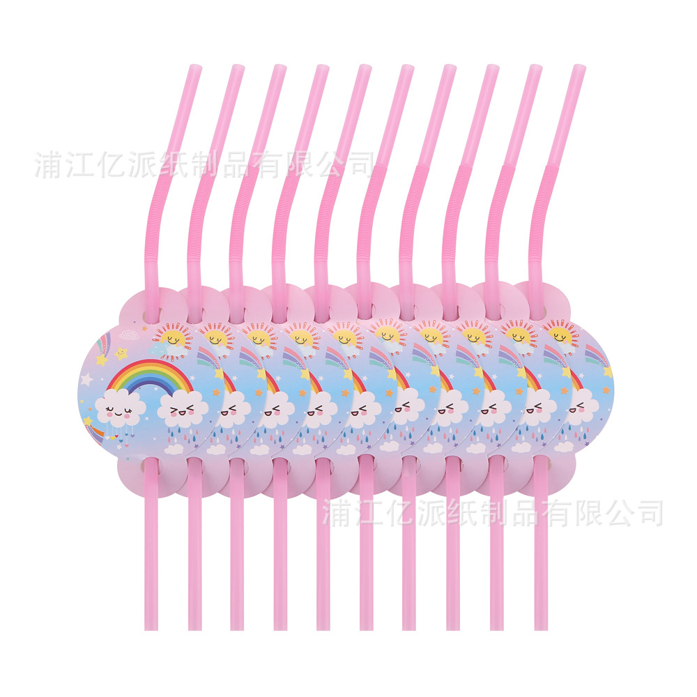 Arco iris rosa temático fiesta suministros set dibujos animados vasos de papel desechables bandejas de papel toallas cubiertos al por mayor