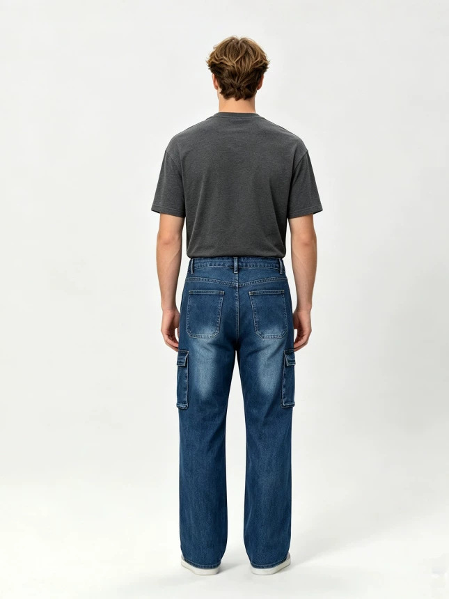 Jeans Rectos de Trabajo para Hombre en Mezclilla de Algodón Elásticos con Varios Bolsillos para Uso Casual image 3