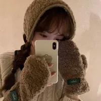 Теплые ~ корейские наушники и перчатки из овечьей шерсти Dongdaemun, комплект зимних теплых и милых повседневных подходящих предметов