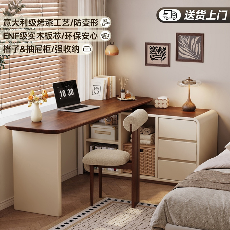Vintage-style corner desk with bookshelf, integrated bedroom dressing table, drawer cabinet, corner computer desk, light luxury home study desk