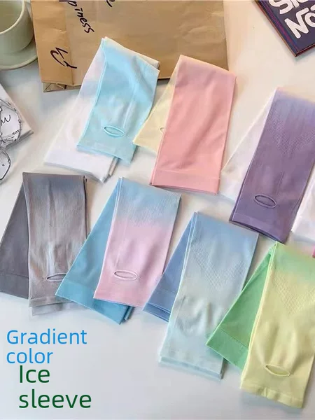 Gradient Color Sunscreen Colorful Ice Sleeves Women's Summer Ice Silk Sleeves Double Color UV Protection Arm ins Fashionable Ice Sleeves