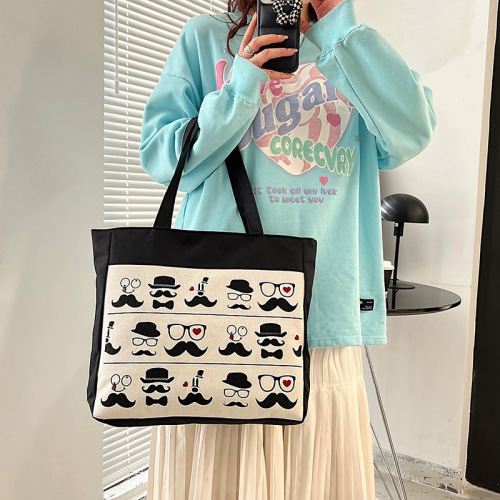 New Style Large Capacity Ladies Single Shoulder Bag Logo Printed Fashion Canvas Tote Bag Women Shopping Bag Wholesale