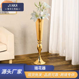 婚庆路引花器烛台花器摆件婚礼用品铁艺金色落地插花器定制logo