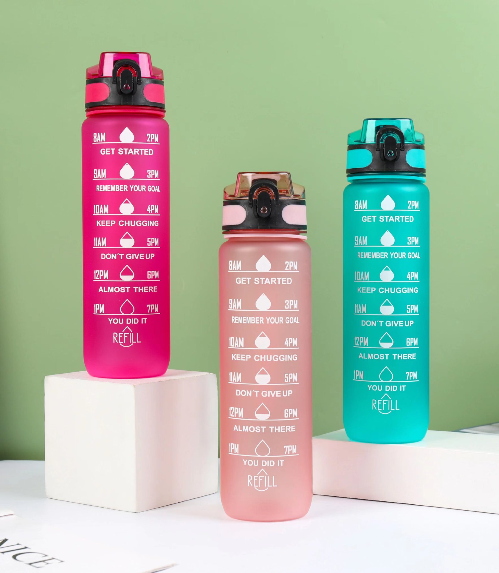 Estilo coreano 1000ml gradiente espacio de color Copa de fitness deportes hervidor de plástico transfronterizo rebote Tumbling Copa con escala