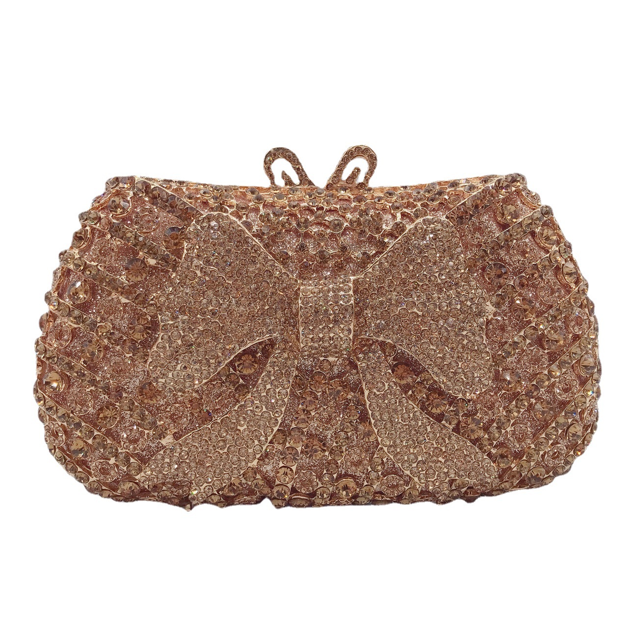 Túi clutch nữ đính kim cương nơ bướm kim loại dây xích dạ tiệc — Vàng kim AB