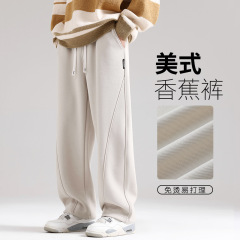 パンツメンズ春秋ストレートシミターパンツ2025秋カジュアルメンズパンツルーズワイドレッグスウェットパンツ秋スポーツパンツメンズ
