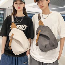 2023新款韩版大容量单肩斜跨包女运动休闲简约便携帆布胸包男士
