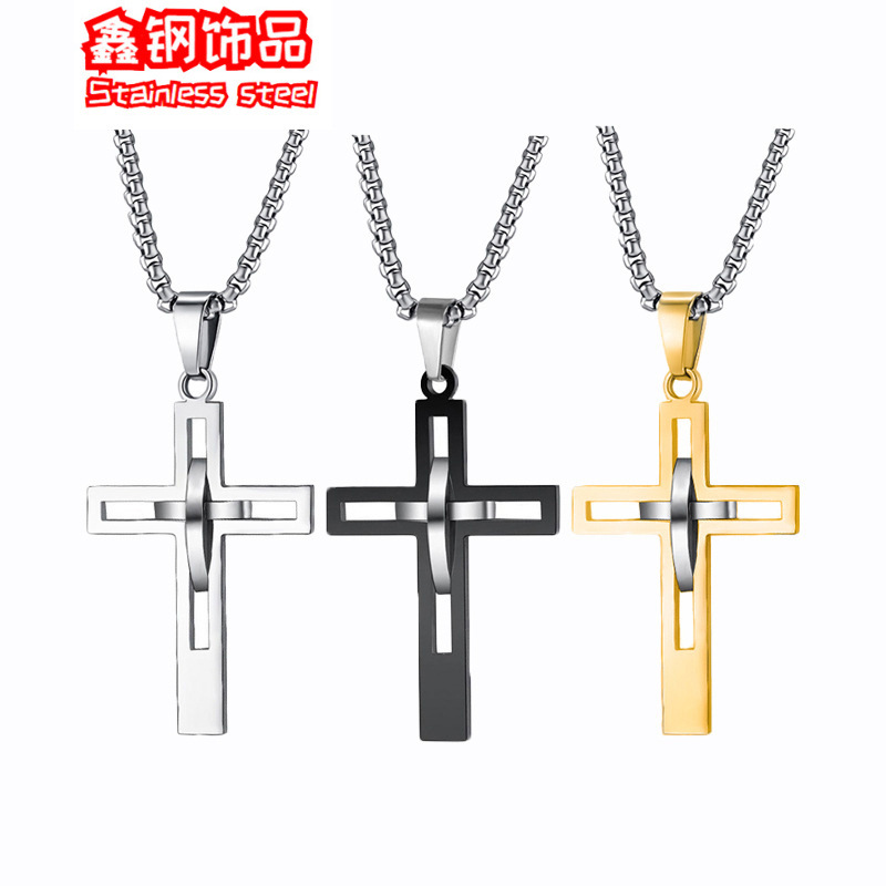 Cross-border Hot Sale Stainless Steel Cross Men's Necklace Jewelry High-end Light Luxury Titanium Steel Color-free Jewelry Chain