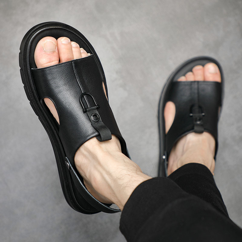 2021 verano nueva capa superior de piel de vaca sandalias de hombre moda casual zapatos de playa cuero genuino zapatillas europeas zapatos de hombre moda