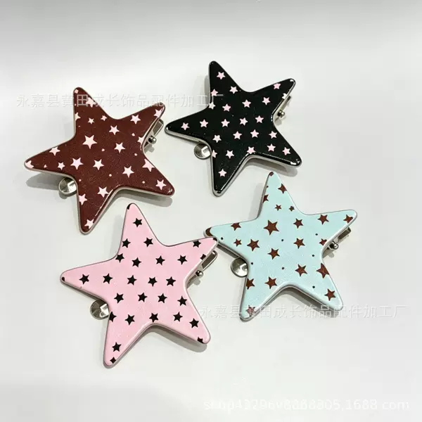 5cm New White Printed Polka Dot Five-Pointed Star DIY Accessories Hair Accessories Korean Style Cute and Playful Star Decorative Hair Clip