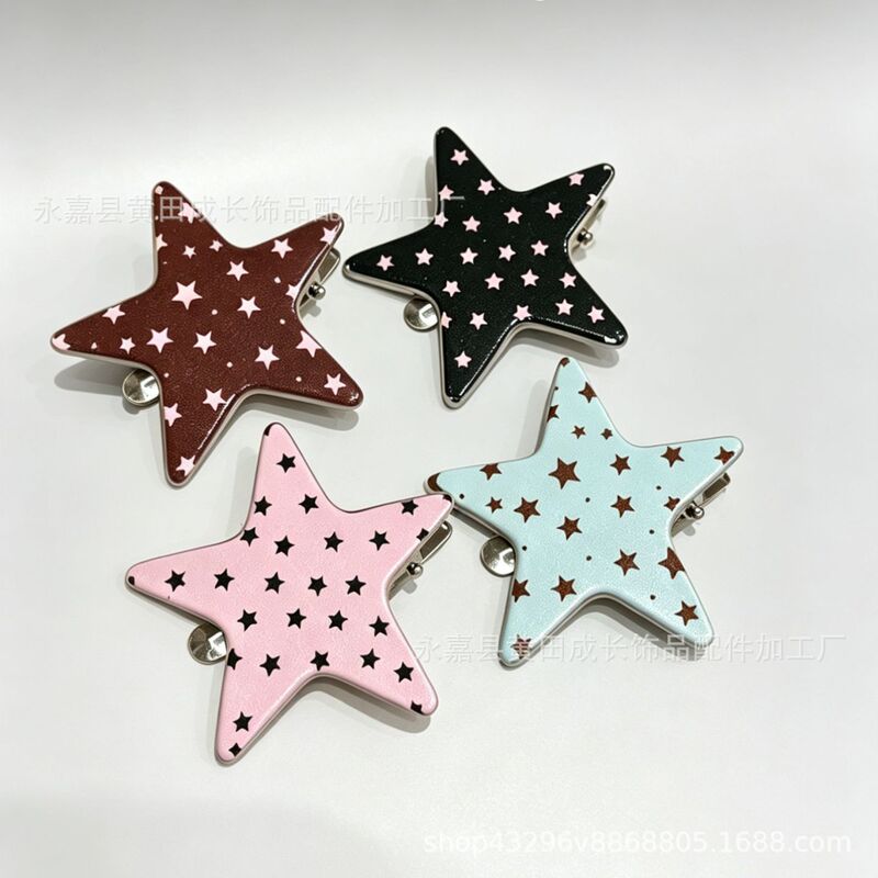 5cm New White Printed Polka Dot Five-Pointed Star DIY Accessories Hair Accessories Korean Style Cute and Playful Star Decorative Hair Clip