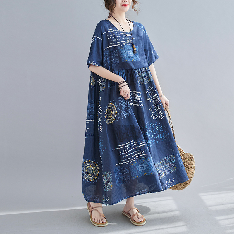 Women Plus size Dresses big size printed short sleeve dress covering belly long skirt Women Plus size Dresses big size printed short sleeve dress covering belly long skirt