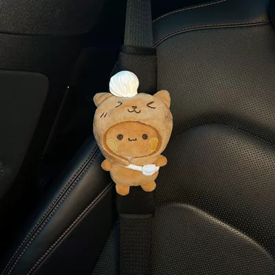 Seat belt shoulder pad, Pad Anti-Neck Strain Women's - chef-cat-brown-hat-bubu-black-shoulder-pads
