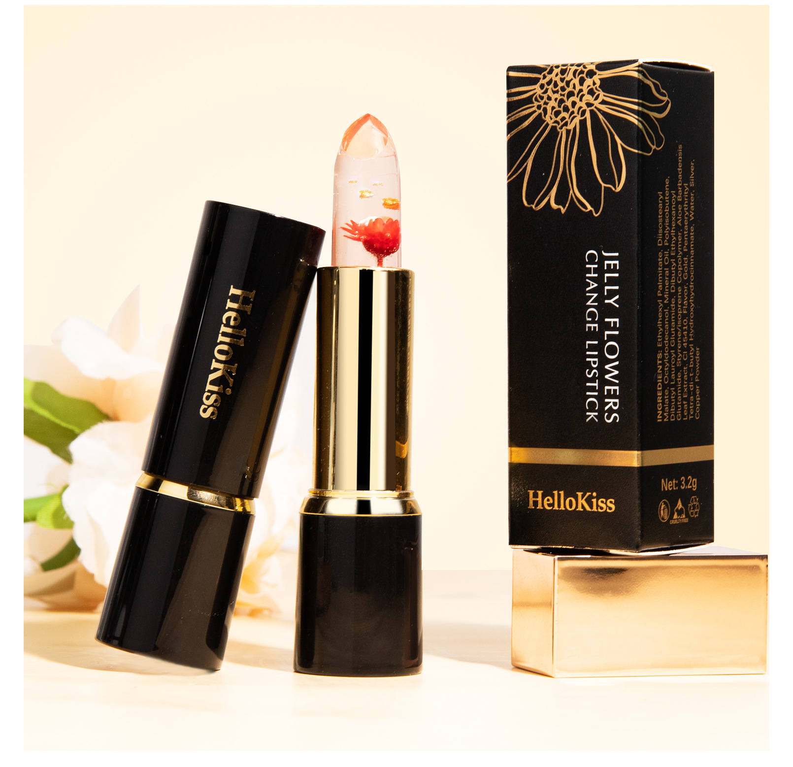 Hellokiss jelly Flower Lipstick Moisturizing, hydrating, long-lasting and color-enhancing gold foil thermochromic lipstick is selling well across borders undefined