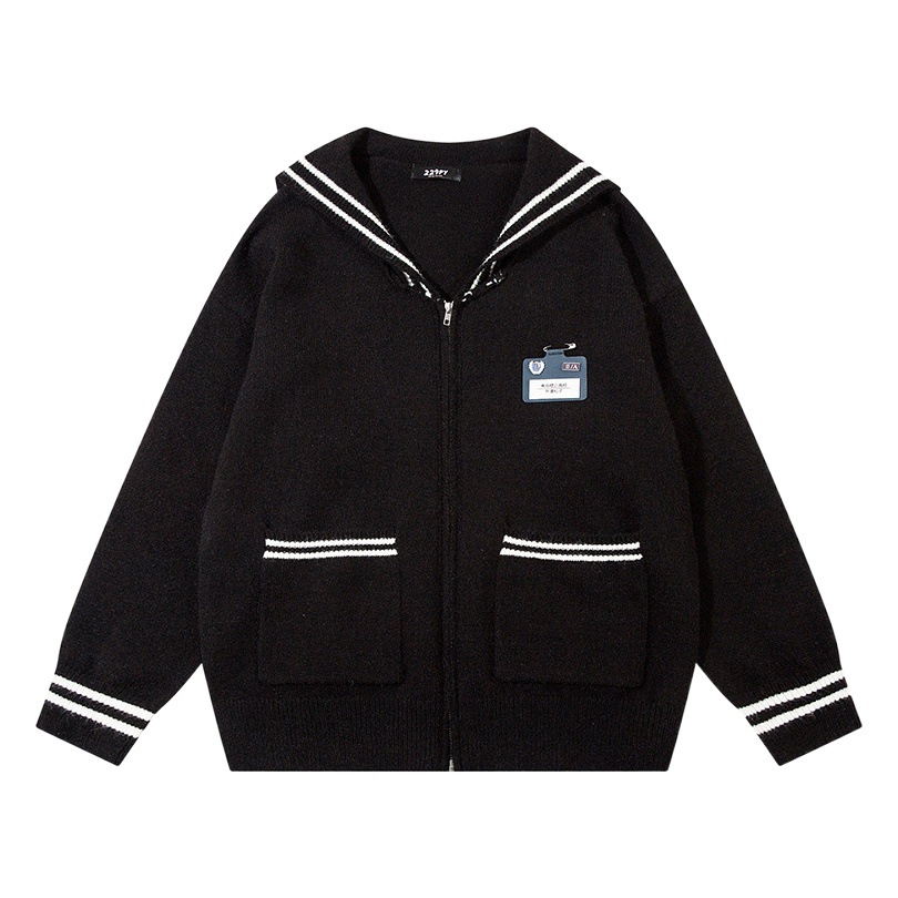 YWFG American Navy collar estilo de la Universidad 2023 otoño y el invierno las mujeres versátiles cardigan manga larga punto suéter abrigo image 1