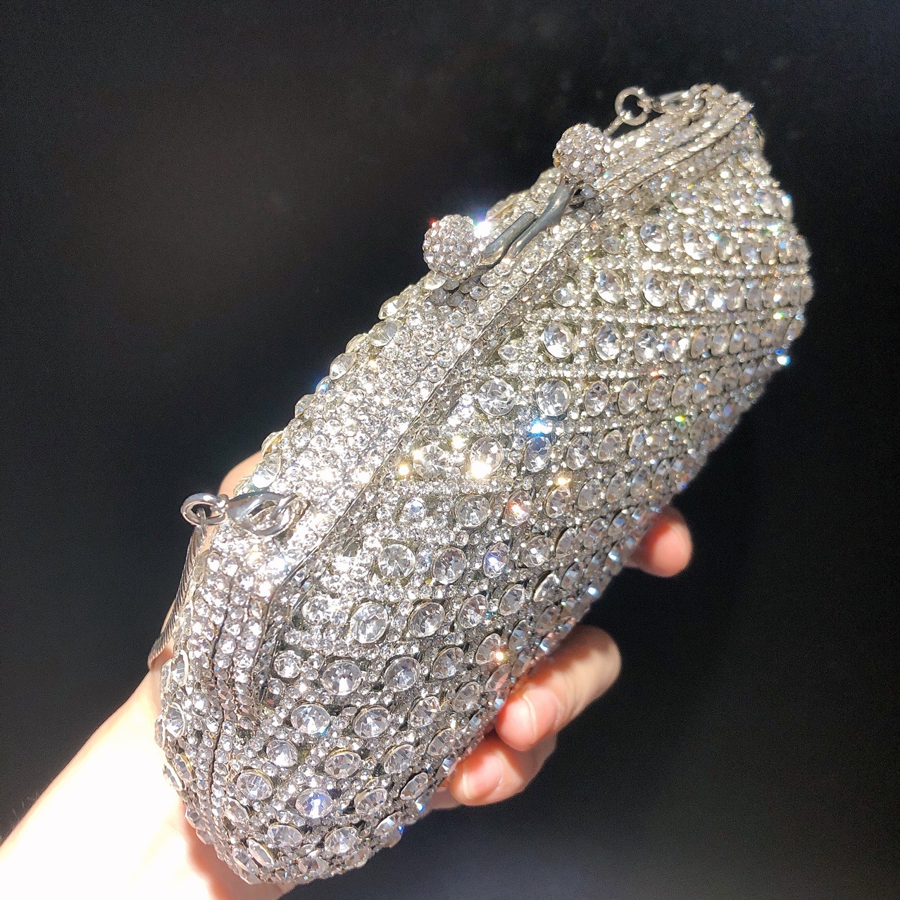 Túi clutch dạ tiệc đính kim cương pha lê tay cầm — Màu vàng chi tiết 4
