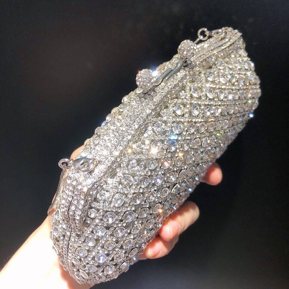 Túi clutch dạ tiệc đính kim cương pha lê tay cầm — Màu vàng chi tiết 4